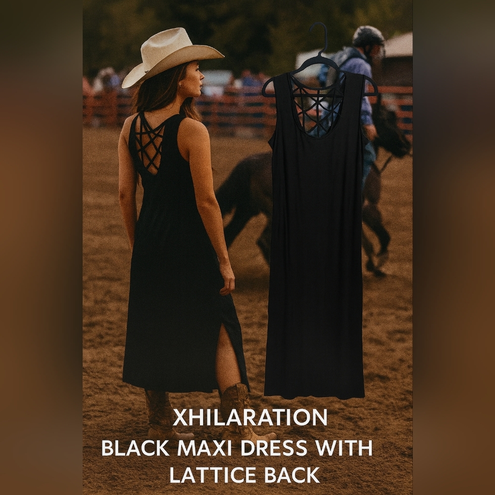 Xhilaration Black Maxi Dress with Lattice Back